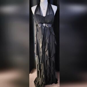Evening Christmas Holiday Halter Cascading ruffle Formal Party dress size 16